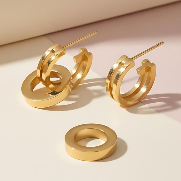 ๐Double Loop 18K Gold Plated 316L Stainless Steel Dainty Earringsโจ2-Way Wear - Picture 5 of 12